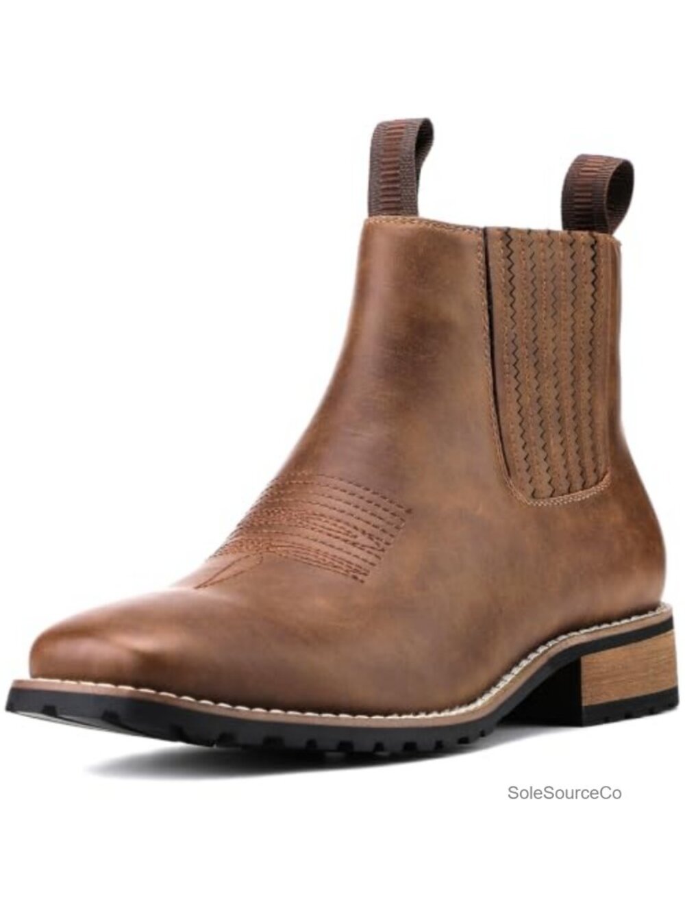 Men's Square Toe Western Chelsea Boots Faux Leather Slip-On Ankle Work Boots